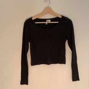 H&M | Long Sleeve Cropped Shirt | Charcoal Gray